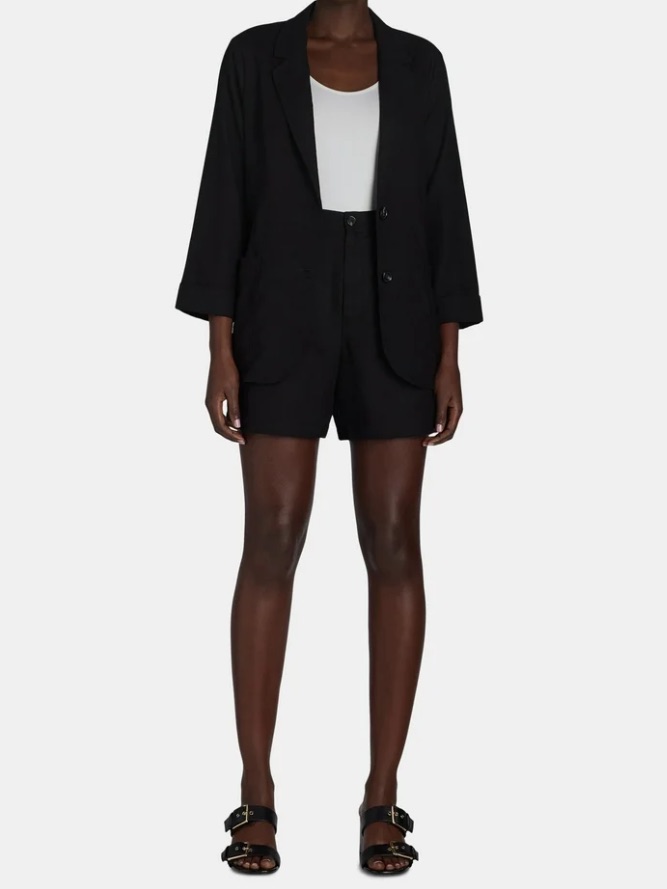 Time And Tru Black Linen Blend 2 Button Blazer Size Small 4-6
